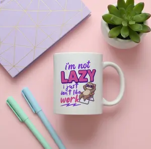 I'm Not Lazy Sloth lounging illustration Ceramic Mug | funny coffee tea cup, Glossy Printed Drinkware, Washable Reusable Tumbler
