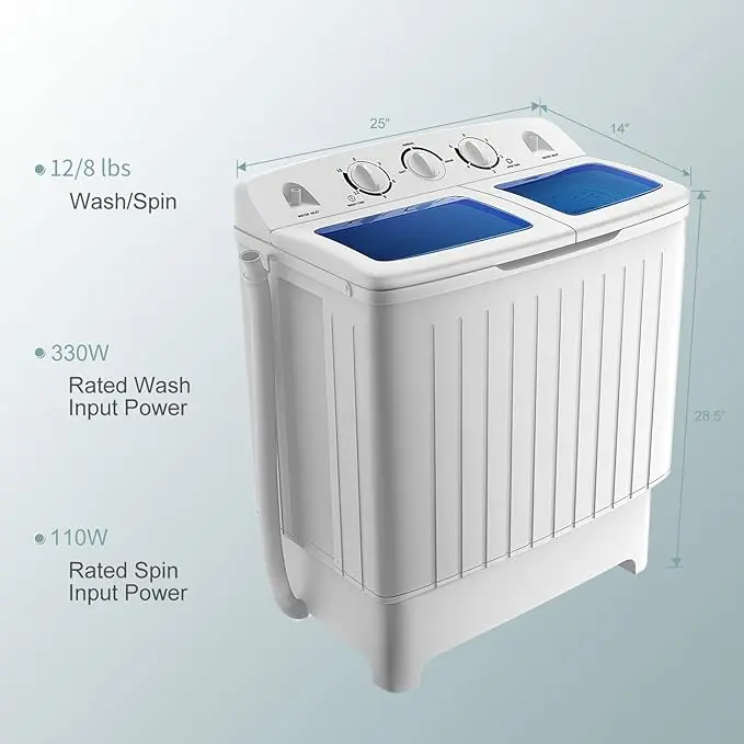 Costway Washing Machine-Portable Mini Compact Twin Tub Washer, Control Knobs, Timer Control, Built-in Pump Drain, Durable Design, Compact Laundry Washer for RV, Apartments and Dorms 1