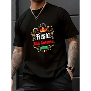 100% Cotton Unisex “Let’s Fiesta” Drinking Party San Antonio Cinco de Mayo T-Shirt – Printed Short-Sleeve Men’s T-Shirt Top