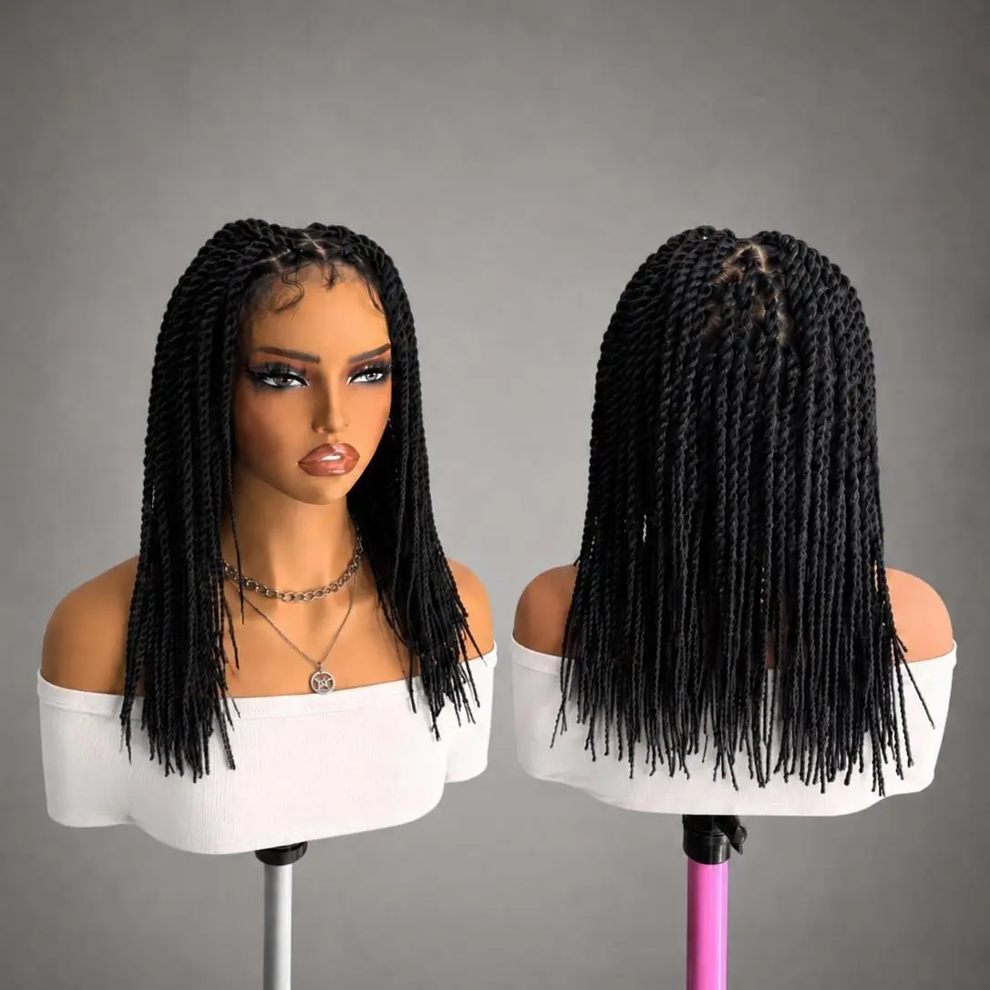 Vidalocs Full Lace Senegalese Twist Bob Wig, Glueless Pre-Cut Lace Braided Wig with Triangle Part, Ready to Wear Synthetic Twist Wig