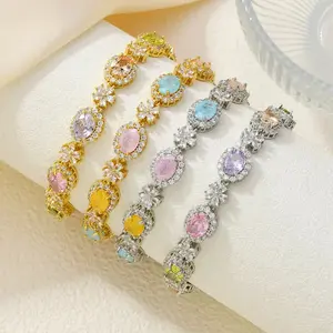 Colorful Zircon Tennis Bracelet for Women – Gold & Silver Plated Crystal Charm Bracelet, Elegant Multicolor Cubic Zirconia Jewelry Gift for Her