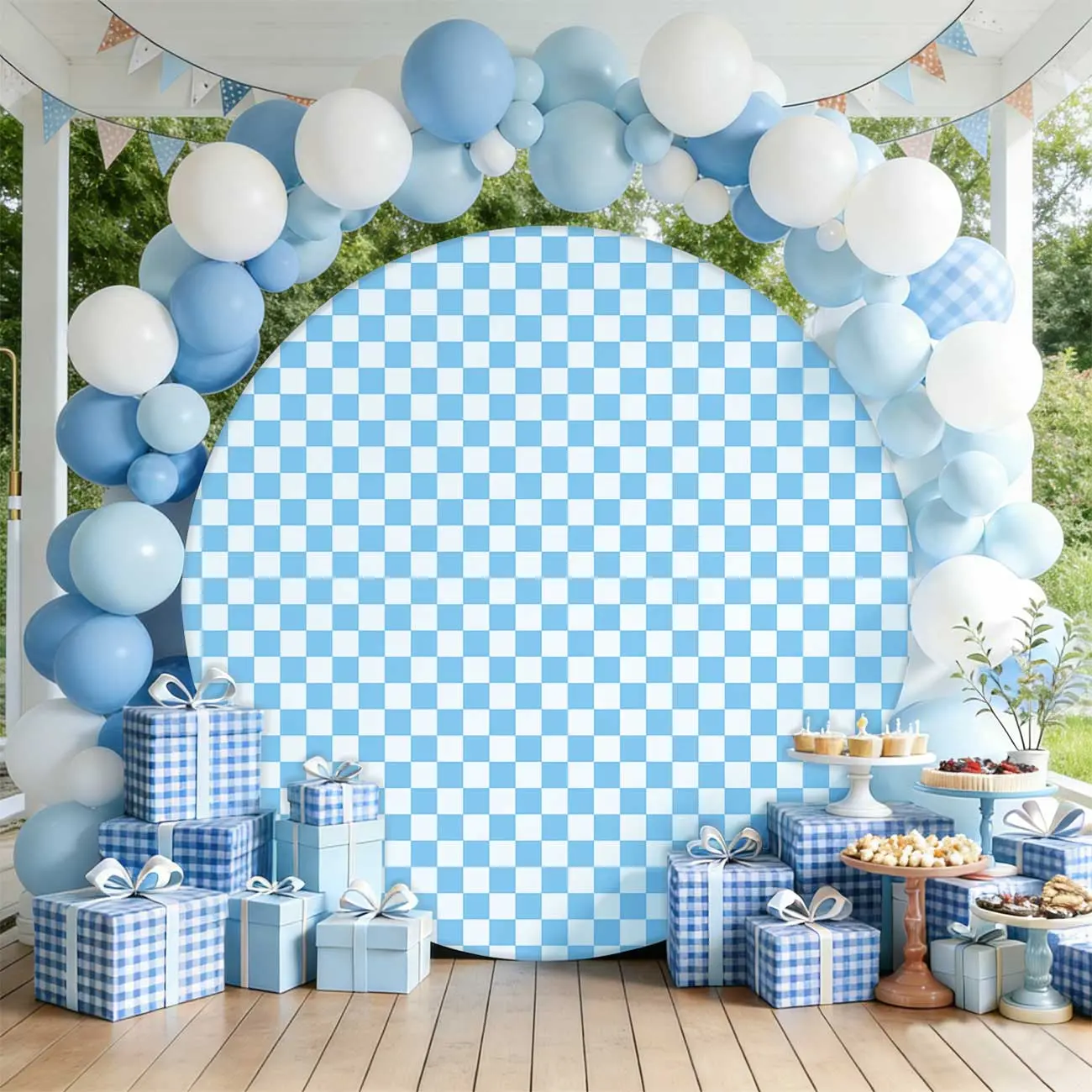 Polyester Blue Check RoundBackdrop Cover for Arch Stand 7.2 FT Lightweight PhotoBackdrops, Easy Setup PartyDecorations Banners forWeddings,summerwins,,Mid Year Sale,Deals For You Daysummerwins