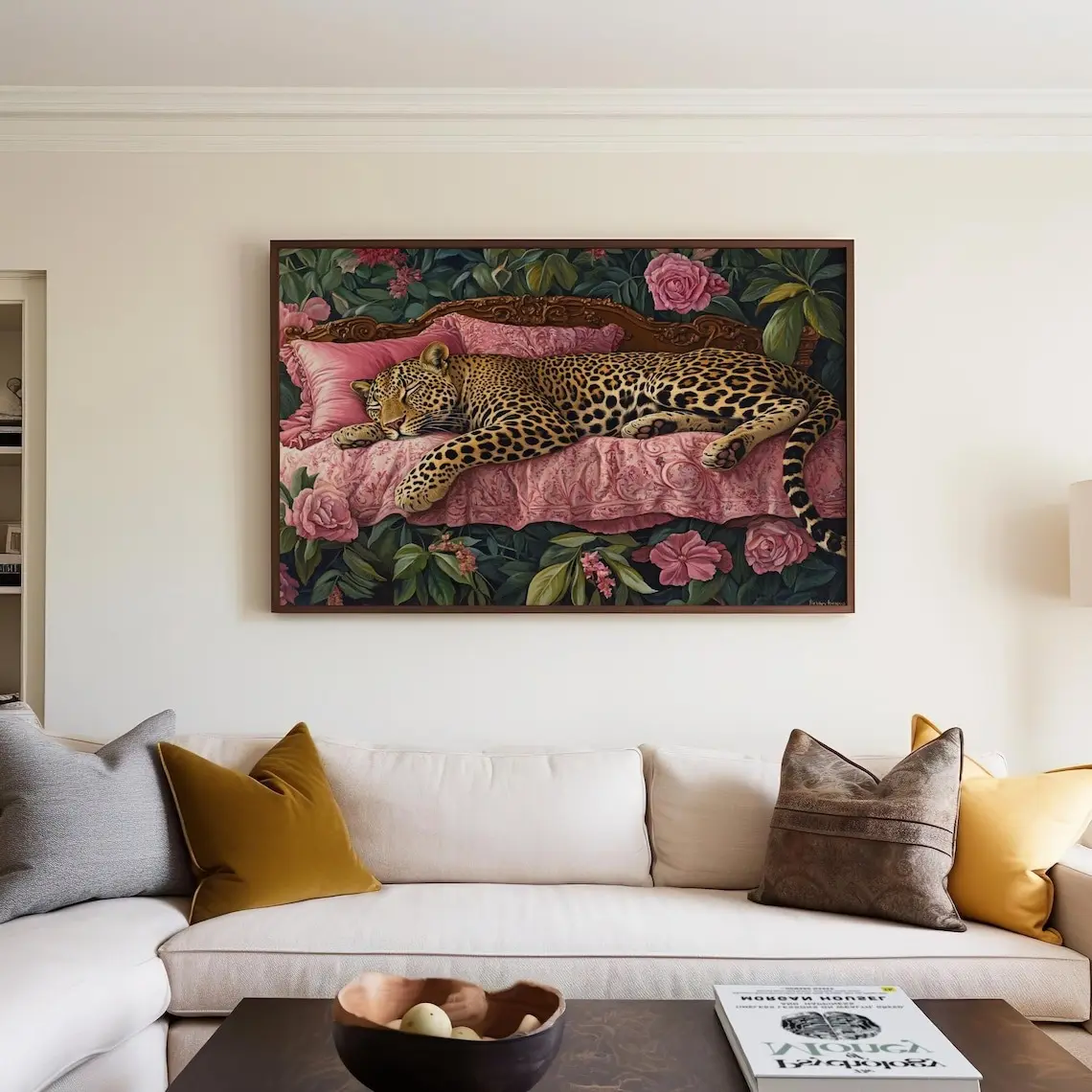 Sleeping Leopard Wall Art, Vintage Leopard Poster, Maximalist Wall Art Poster