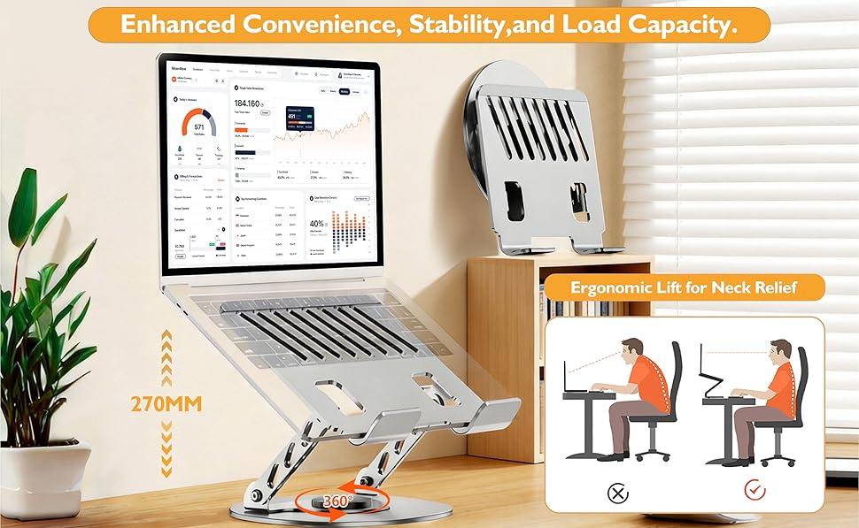 360° Rotating Laptop Stand Adjustable Foldable Riser with Dual Rotary Shaft Portable Ergonomic Desk for 10-17.3" Laptops & MacBook Sturdy Carbon Steel Design 360° Rotating Laptop Stand Adjustable Foldable Riser with Dual Rotary Shaft Portable Ergonomic Desk for 10-17.3" Laptops & MacBook Sturdy Carbon Steel Design