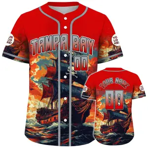Pewter Buccaneer Red Tampa Bay Pirate Boat Skyline Sunset Custom Name Baseball Jerseys For Men & Women, Custom Name, Logo, Number Jersey, Gift Lover Baseball Team
