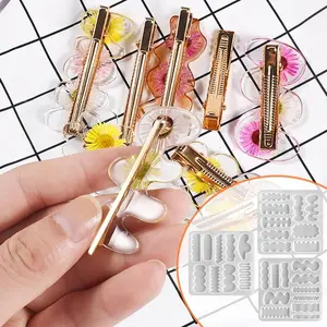 13PCS DIY Hair Clip Mold with 3 Silicone Molds & 10 Duckbill Clips - Irregular Style Silicone for Resin/Polymer Clay Casting, Braids, Buns, Ponytails(Casting Not Included)