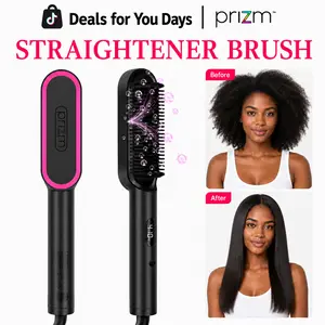 Viral Prizm 2-in-1 Hair Straightener Brush,Frizz Buster Ionic Hair Straightening Brush,Hair Straightener Comb,3D Anti-Scald,4 Temps, 5Min Fast Straightening,450°F, 20S Fast Heating,Auto Shut-Off,Dual Voltage #SummerVibes Hair Tools,Father's Day Gift