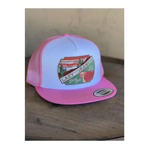 Lazy J Women's Pink & White Show Time Mesh Back Snapback Patch Cap Hats