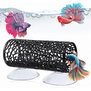 Betta Fish Toys, Black Betta Fish Tunnel Hammock, Safe Aquarium Decor for Smallfish Shrimp, Bettas Tank Accessories with Suction Cups Perfect for Hideout and Play Area