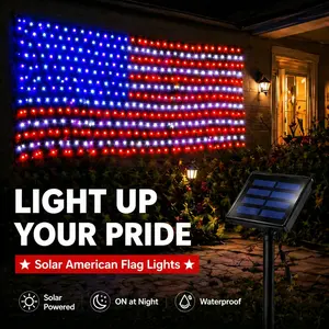 echosari Solar American Flag Lights Outdoor,420 LEDs American Flag Net Lights 6.5ft x 3.28ft Super Bright,Memorial Day Decorations of The United States for Independence/National/Memorial Day,July 4th Waterproof solar lights outdoor
