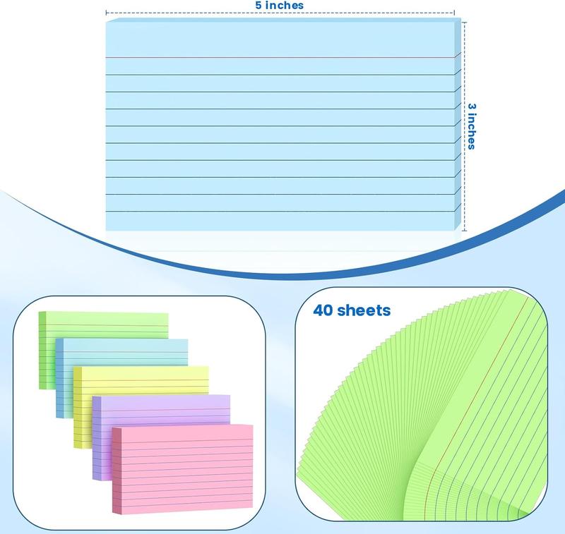 250 Count Index Cards 3x5 Inch 180gsm Heavy Weight Colored Flash Card (50 Sheets Each), Note Taking for Students, Teachers, Professionals, Study Note Cards
