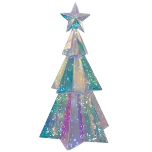 Kurt Adler Pre-Lit Cool White LED Holographic Iridescent Christmas Tree, 15"