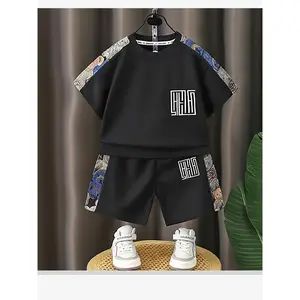 (New)2pcs Set, Popular Chinese Style Boys' Short-Sleeve Outfit, New Casual Embroidered 2pcs Set,  Streetwear Short-Sleeve Children's Clothing, Perfect for Outdoor
