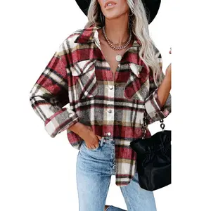 Women's Geometric Plaid Print Pocketed Shacket for  Winter Outfit - Suit, Womenswear blazer suit tweed blazer,Winteroutfit