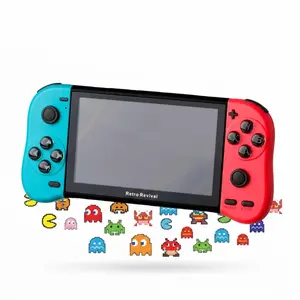 Old Arcade Retro Classic Handheld Gaming Console - 5-in LED Screen, Double TF Card Slots, 8GB Internal Memory, 64GB External Memory, 10000+ Preloaded Video Games, Manufacturer Warranty (Red and Blue), Manufacturer Warrenty