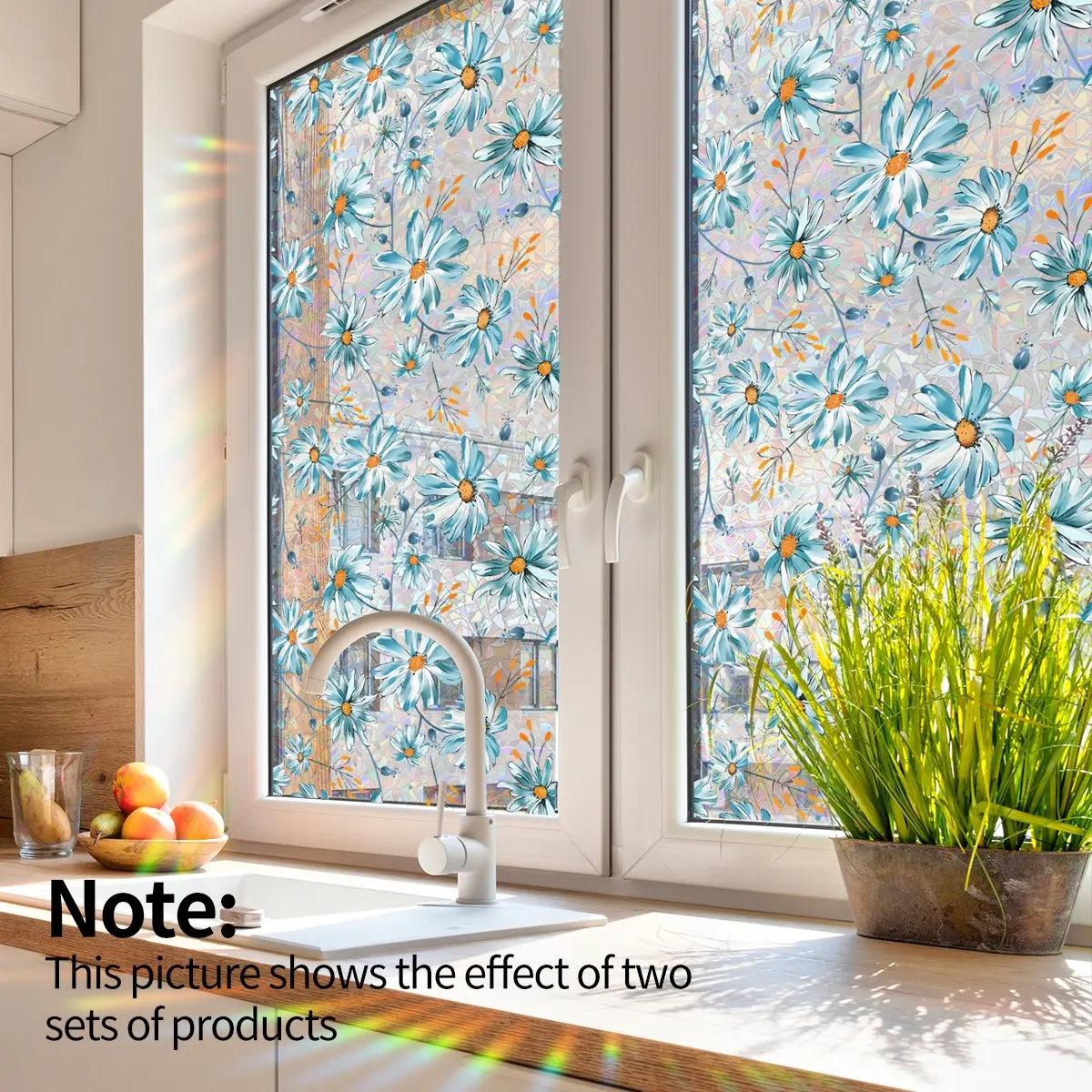 Hand-Drawn Floral Sun Catcher Window Sticker, Spring Vibes Static Cling Glass Decoration, Dual-Sided Visible Design
