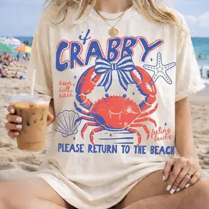 Comfort Colors If Crabby Please Return To The Beach T Shirt, Trendy Spring Break Summer Beach Tee, Coastal Nautical Vacation Graphic T Shirt, Cute Beach Lover Shirt Gift for Her, Cotton Fabric