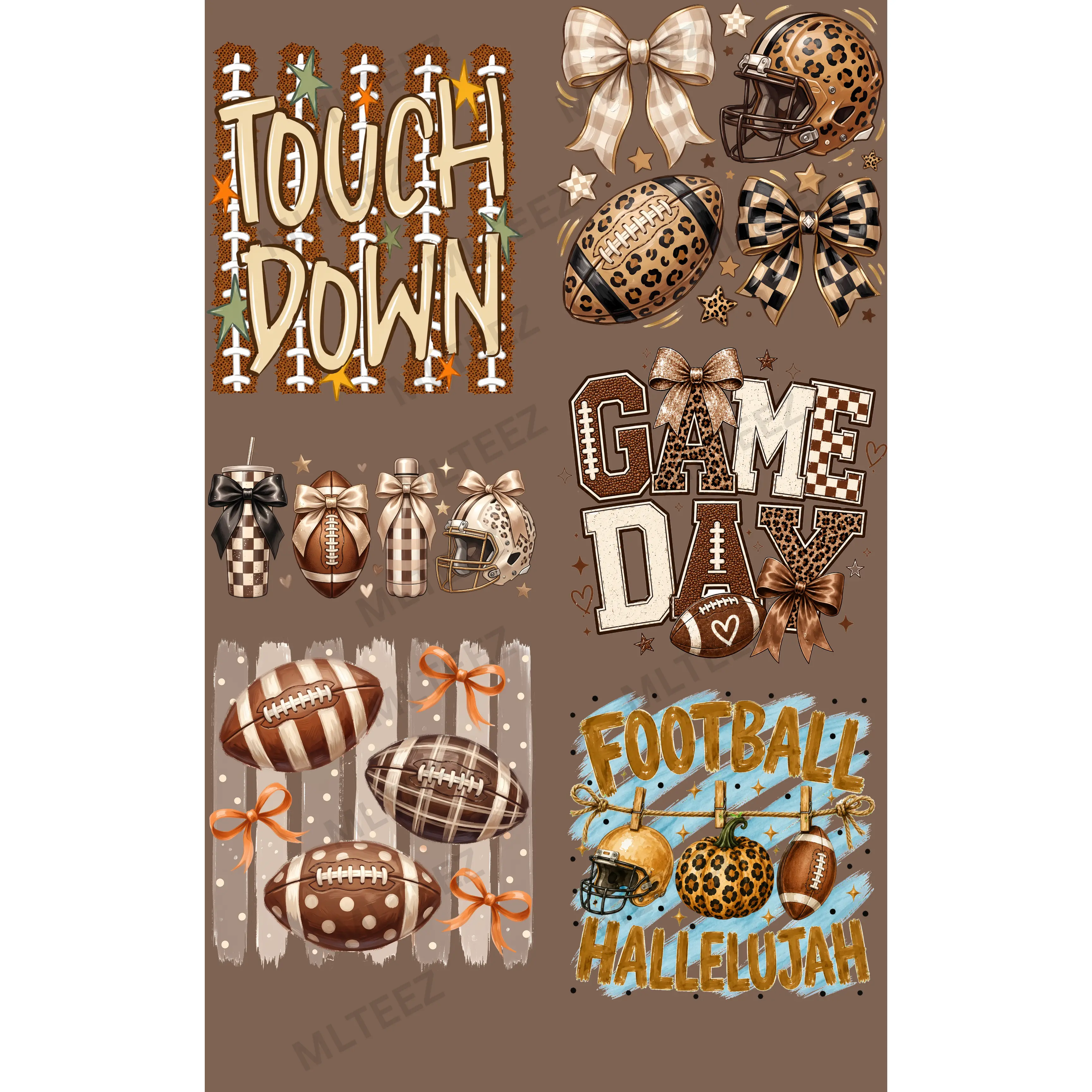 FOOTBALL (4) PREMADE GANGSHEET - 22X36 DTF TRANSFERS - DIRECT TO FILM