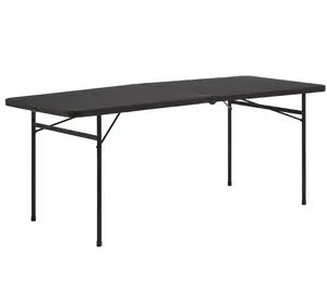 Portable 6-Foot Black Plastic Folding Table, Bi-Fold for Events & Home Use