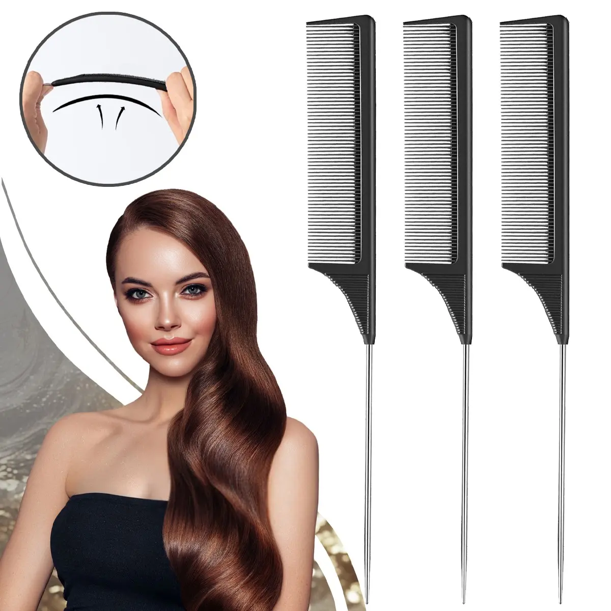 Rat Tail Combs Set: 5/10/15Pcs Long Steel Pin Teasing Combs for Salon Hair Stylists, Metal Parting Combs for Women, Salon Hair Styling Combs, Hair Styling Tools