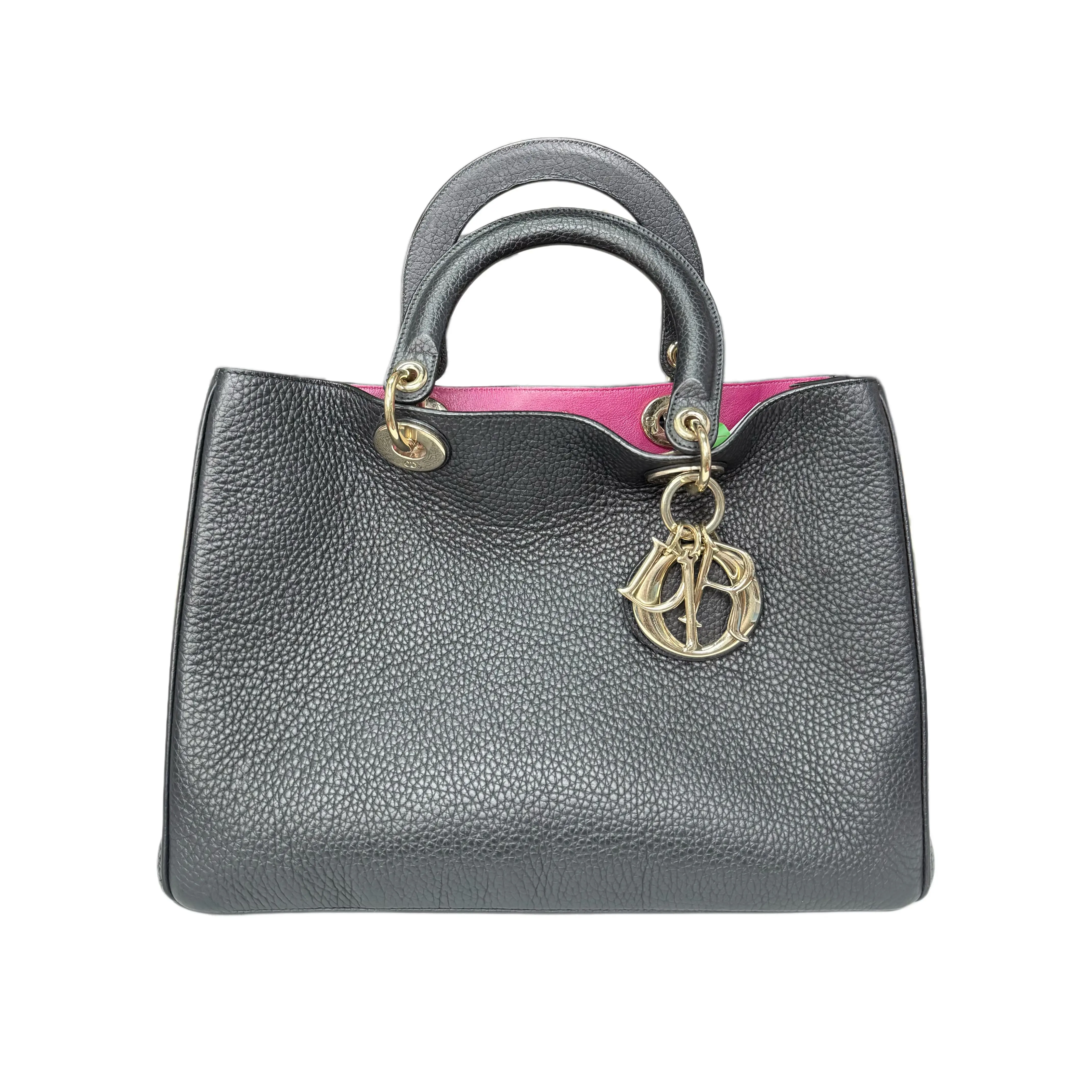 Pre-owned Dior . tote bags Christian Diorissimo Tote Bag Black Pebbled Calfskin Leather