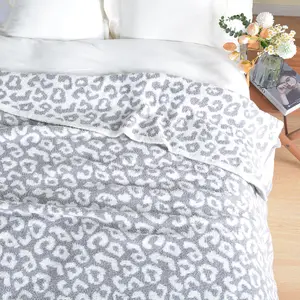 50"x60" Beige Leopard Print Knit Blanket, Soft Comfy Throw Blanket, Machine Washable, Warm & Comfortable for Bed, Sofa, Machine Washable Blanket, Soft Comfy Blanket