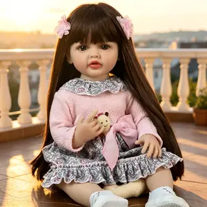 Betty 22-Inch Realistic Reborn Baby Girl Doll with Brown Wig Blue Eyes Magnetic Pacifier Soft Vinyl Body Detachable Limbs Christmas Birthday Gift Lifelike Newborn Doll
