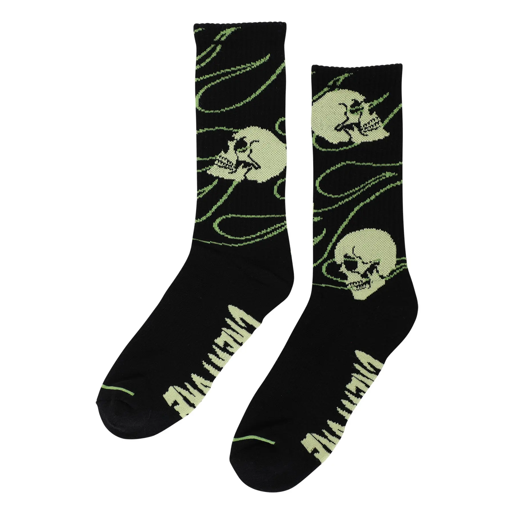 Men's Spiral Skull Creature Socks, Menswear Knit Socks with Rib Details & All Over Knit Skull Graphic for Casual Wear, Apparel, Black Graphic Print Mid-Calf Socks
