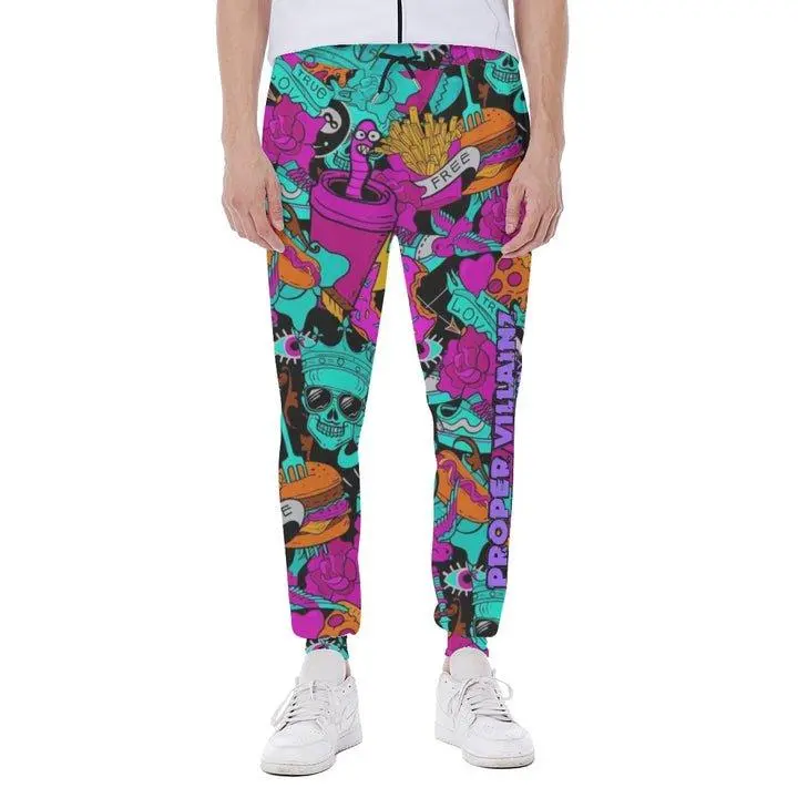 Proper Villainz Graffiti Hustle Joggers for Men Regular Fit Anti-Wrinkle Scuba Fabric with Adjustable Drawstring Waist & Sporty Finish