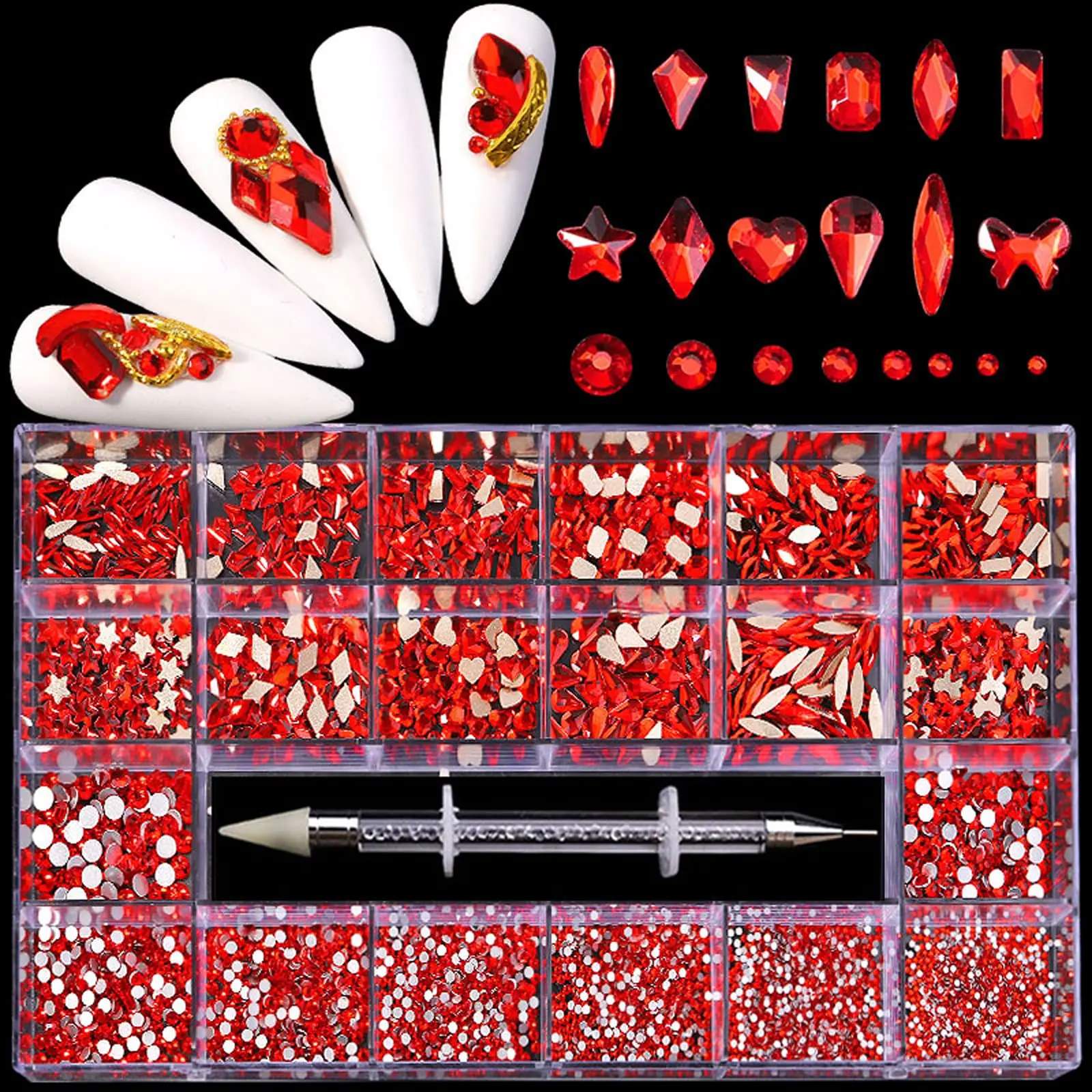 Women's Fashion 3D Glitter Rhinestone Gift Box, Nail Art Crystal Accessories & Manicurist DIY Kit