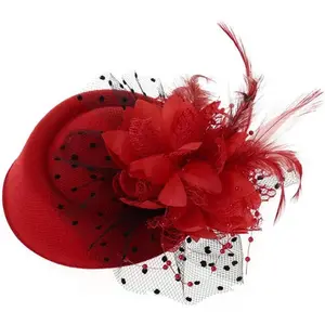 Fascinators Hats Women Flower Feather Church Pillbox Hat Vintage Funeral Dress Hats 50s Fancy Hats for Tea