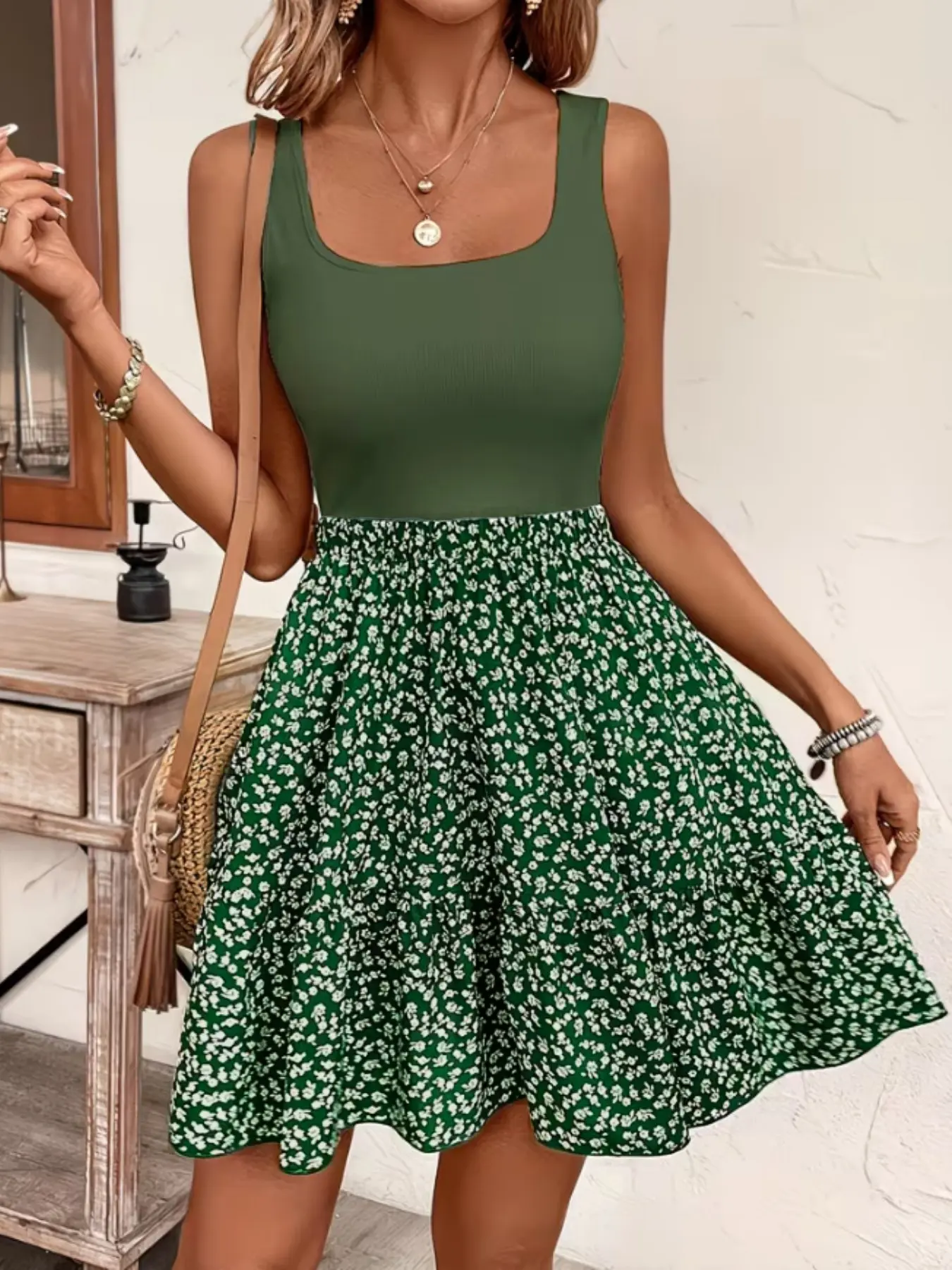 Plus Size Elegant Casual Fashion Patchwork Floral Square Neck Dress for Daily Wear, Dates and Parties