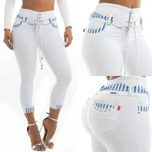 (W71470) Lady's Colombian Buttlifting Tummy Control Soft Shaping Denim Jeans - Stretchy Fabric, Elegant Feminine Clothes
