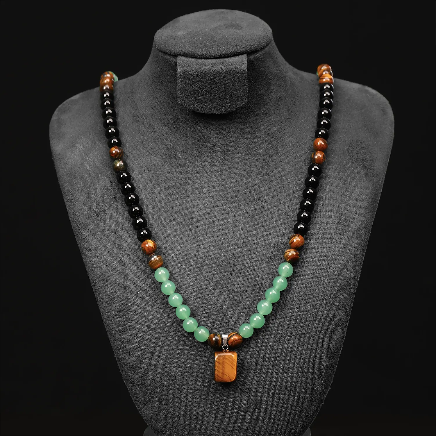 Green Aventurine & Tiger Eye Money Attraction Necklace, Natural Healing Crystal Pendant for Wealth & Prosperity, Long Chain Sweater Necklace, Ideal Gift Jewelry for Men and Women, Jewelry Charms for Anniversary, Vacation &Theme Parties summerwins