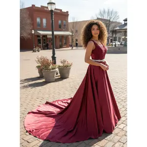 Michelle Burgundy Wedding Dress with Lace , Alternative Wedding Dress
