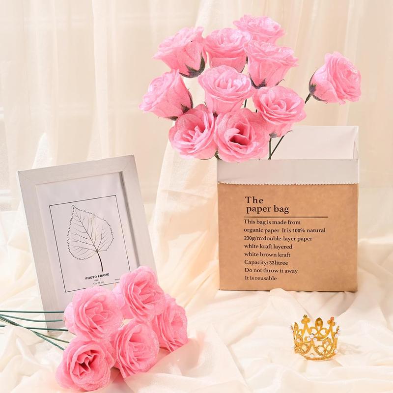 Pink Glitter Roses Bouquet, DIY   Bouquet, Artificial Rose Bouquet for Valentines, Mothers Day Gifts, Anniversary, Engagement, Wedding, 24 Roses