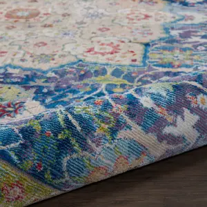 Nourison Global Vintage 4' x 6' Blue Area Rug - Oushak Center Medallion, Eclectic, Multi-Tonal, Eclectic Area Rugs, Multi-Tonal Area Rugs