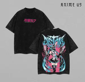 Chainsaw Miku Vintage Oversized Double Printed Washed Tee | Unisex Heavyweight Cotton Anime TShirt Menswear Top Fabric