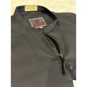 Amir Adnan Black Kurta with Zip Collar in Soft Cotton Material