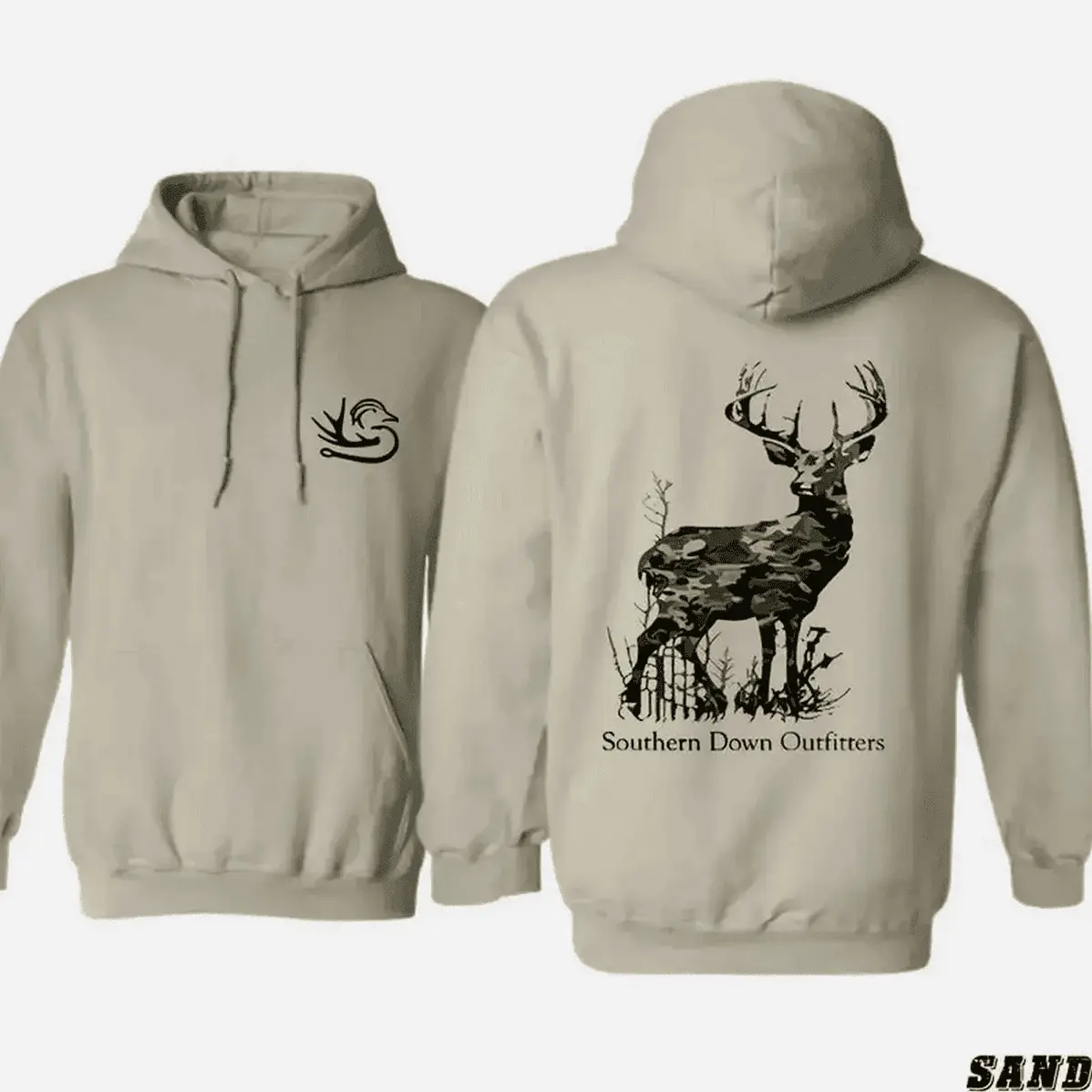 Southern Down Outfitters Women's Camouflage Hoodie - Deer Graphic, Cotton Pullover Tops, Casual Sweatshirt for Outdoor Hunters, Unisex Comfort & All-Purpose Use