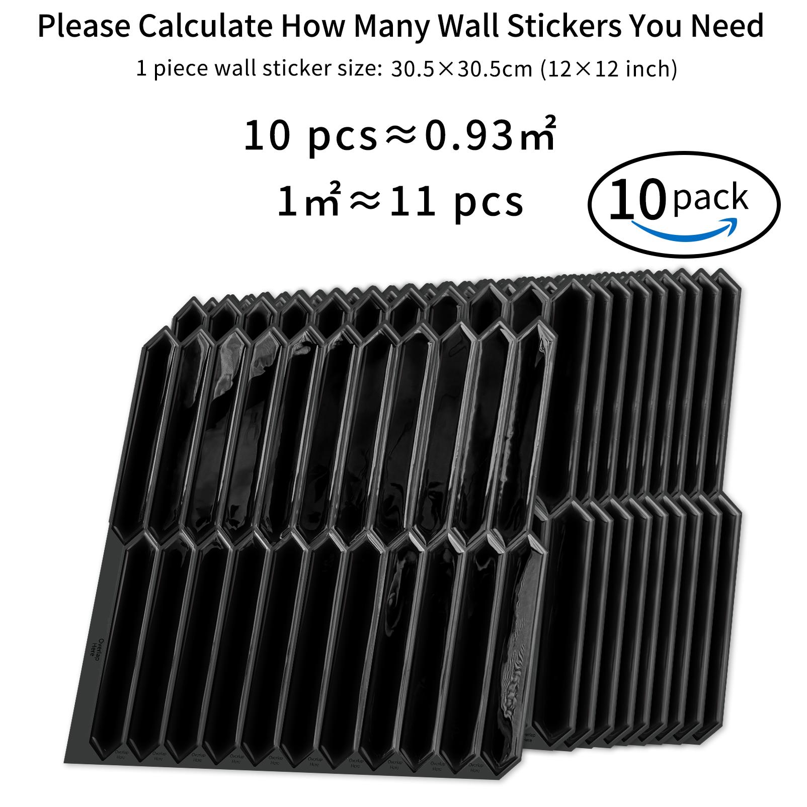 DEWOO Peel-and-Stick Tile Stickers — Removable Self-Adhesive Wall Decals — Suitable for Kitchen Backsplashes, Bathrooms, and Laundry Room Wall Decor — 10-Pack (12" x 12")