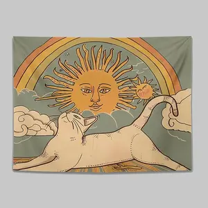 Sun & Cat Pattern Tapestry, Durable Decorative Tapestry, 1 Count Wall Hanging Blanket, Wall Art Decor for Home Living Room Bedroom Dormitory, Home Decor