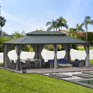 Domi 14'x20' Hardtop Gazebo Canopy,Outdoor Aluminum Gazebo with Galvanized Steel Double Roof,Large Permanent Gazebo Pavilion for Patio Deck Backyard,Curtain and Netting