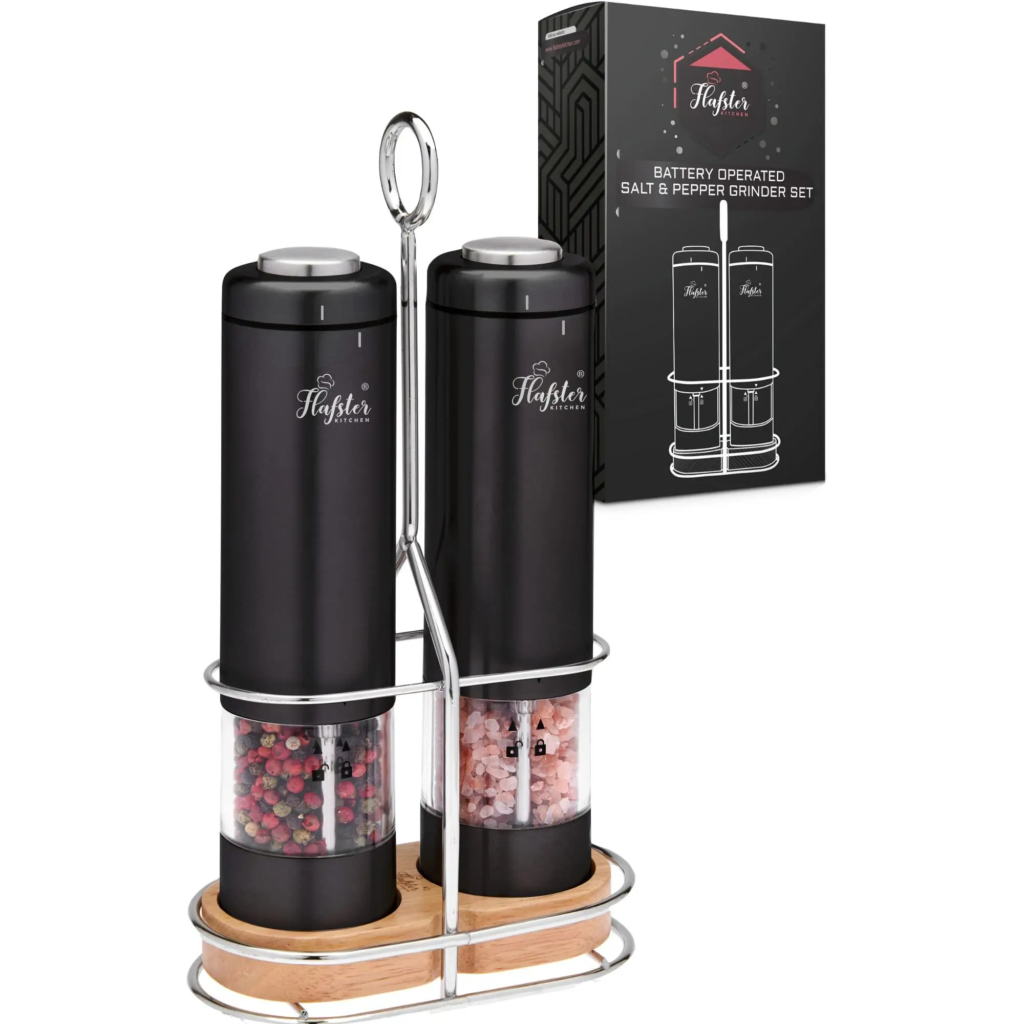 Unleash the Flavors! Flafster's Matte Black Electric Salt & Pepper Mills - Illuminated, Mighty, and Sleek Kitchen Seasoning