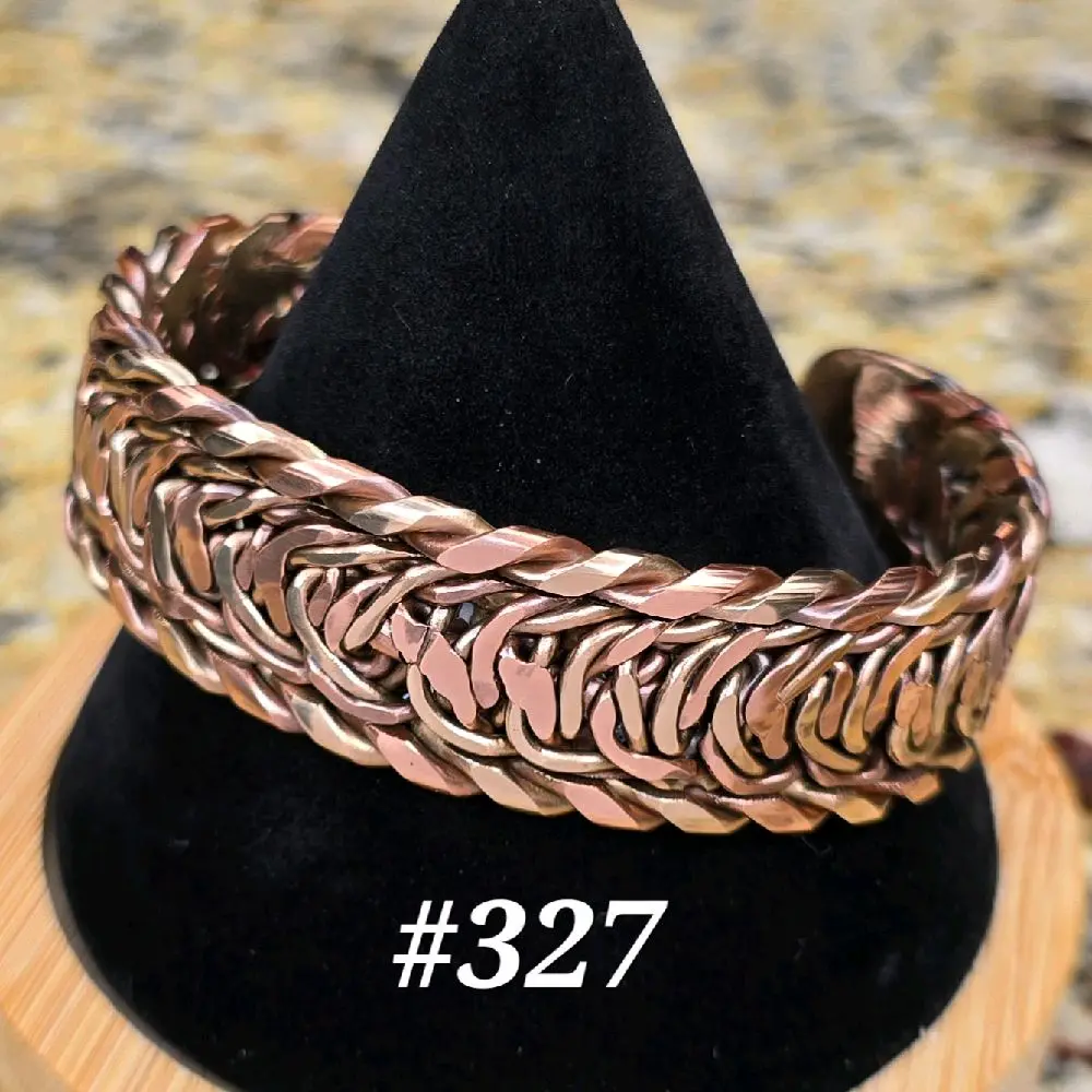 #327 Copper & SB  6 1/2" x 13/16"   Hand-Woven Cuff Bracelet Handmade Artisan Jewelry Unisex Open cuff design Comfortable Daily Wear