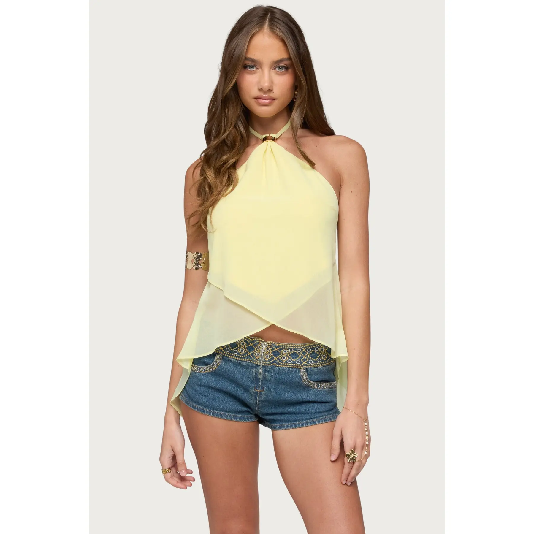 Chiffon Split Open Back Halter Top