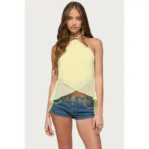 Chiffon Split Open Back Halter Top