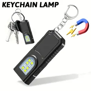 Portable USB Charging Handsfree Flashlight, Mini Keychain Lamp with Bottom Magnetic, 5 Light Modes, Emergency Lantern for Travel, Camping, Fishing