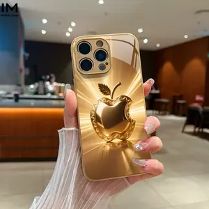 Gold Fruit Print Phone Case, Luxury Ultra-Clear Tempered Glass Craftsmanship, Compatible with iPhone Series 7-16 Plus Pro Max, Stylish Design