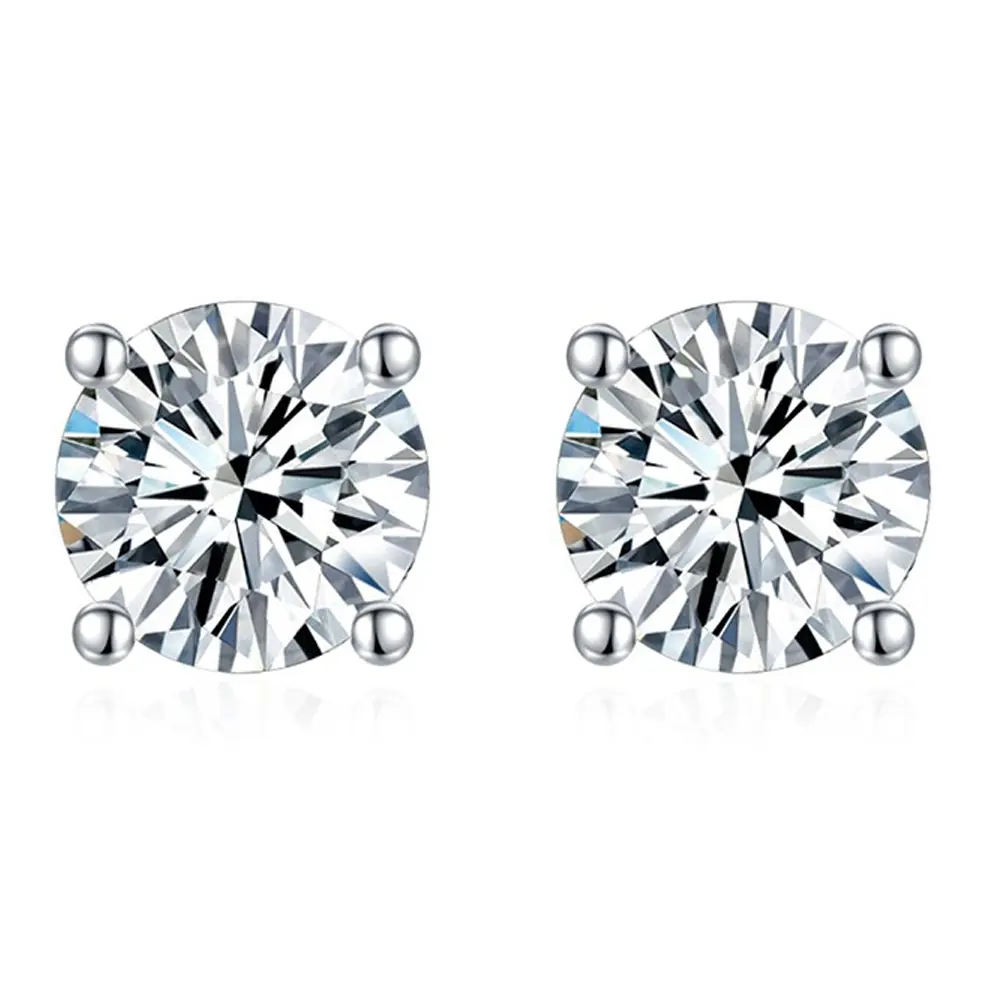 4-8mm Multi Size Options, Round Brilliant Cut CZ Stud Earrings, Four Prong Setting Women Classic Ear Accessory